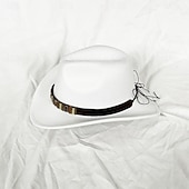 preiswerte Partykappen-Metallgürtel Western Cowboyhut Herren Herren Damen Jazz Cowboyhut mit Leder breiter Krempe Glockenhut Kirche Sombrero Cowgirl