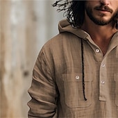 voordelige Straat-Voor heren Overhemd linnen overhemd Zomer overhemd Strand hemd Overhemd met capuchon Effen Casual Dagelijks Zwart Wit blauw Bruin Lange mouw Capuchon Lente zomer Kleding