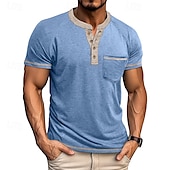 abordables Camiseta informal tipo henley-Hombre Camiseta con botones Camiseta Henley Shirt Camisa manga corta Manga Corta Henley Verano Bloque de color Color sólido/liso Moda Design Moda Vacaciones Calle Noche Azul marinero Negro Blanco