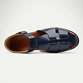 ieftine sandală de rochie-Sandale pentru bărbați din piele artificială maro, cu vârf deschis, cu curea cu cataramă reglabilă, stil casual pentru purtarea de zi cu zi