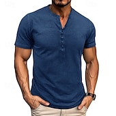 levne Ležérní tričko Henley-Pánské Tričko s knoflíkem Tričko Henley Trička Tričko Top Krátký rukáv Henley Léto Klasický Plná / Jednobarevná Módní Designové S přezkou Dovolená ulice Jdeme ven Modrá Fialová Tmavě šedá Top tričko