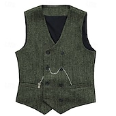 billige Gilets-Herre سترة Veste Gilet Feriereise Daglig Bryllupsfest Stevnemøte Mote Fritid Vår Høst Knapper Lomme Polyester Bekvem عادي Dobbeltkneppet V-hals Normal Sølv Svart Rød Burgunder Vest