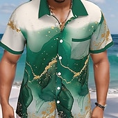 preiswerte Geometrische Muster-Herren Geometrisch Marmor Abstrakte Kunst Hemd Knopfhemd Kurzarm Modisch lässig Urlaub Strassenmode Strandbekleidung Sommer Herbst Umlegekragen 3D-Druck Hemden mit Kragen Eine Tasche vorne Grün