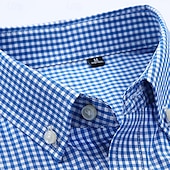 cheap Men&#039;s Button Down Shirts-Men&#039;s Shirt Dress Shirt Button Up Shirt Plaid Wedding Party Red Blue Green Dark Blue Long Sleeve Lapel Spring Fall Clothing Apparel Buttons