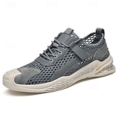 cheap Men&#039;s Sneakers-Men&#039;s Beige Mesh Sneakers with Lace-up &amp; Velcro Strap, Breathable Casual Sports Shoes for Summer