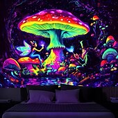 رخيصةأون Tapestries Blacklight-بساط تحت الضوء الأسود يتلألأ في الظلام حفلة تتلألأ تحت الضوء الأسود فطر ضبابي غريب الجبال طبيعة بساط فني لتزيين غرفة المعيشة أو غرفة النوم