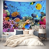 economico Arazzo della Spiaggia Oceanica-Tappeto appeso in stile paesaggistico con pesci dell'oceano Arte da parete Grande Tappeto Murale Decorazione Sfondo Fotografico Coperta Tenda per decorazione della camera da letto soggiorno