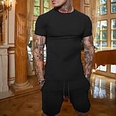 tanie męski dres i bluza z kapturem-Męskie Zestaw treningowy Dres Koszulka i spodenki Zestaw Zestaw strojów Półgolf Na zewnątrz Codzienny Sport Kieszeń Ściągana na sznurek 2-częściowa Równina Czarny Biały Żółty Poliester Odzież sportowa
