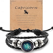 billiga Festtillbehör-multilayer constellation zodiac läder armband handgjorda vävda stjärntecken wrap armband armband för kvinnor män smycken födelsedagspresent