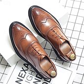 economico Formale-scarpe brogue in similpelle marrone da uomo - calzature formali eleganti e resistenti per lavoro, ufficio ed eventi speciali