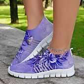 abordables Baskets femme-Baskets Flyknit à imprimé floral avec tige respirante, semelle légère et coupe confortable pour les promenades décontractées et les activités de plein air