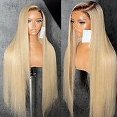 abordables Perruques à dentelle frontale-Perruque Cheveux vierges non transformés Fermeture 5x5 13x4 devant en dentelle Cheveux Brésiliens Droit Blond Partie libre Femme Densité 130% 150% avec des cheveux de bébé Cheveux Colorés 100% vierge