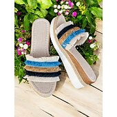 levne Sandály na dovolenou-dámské pruhované třásňové espadrilkové sandály na klínku – pohodlné sandály na platformě pro běžné nošení, pláž a dovolenou