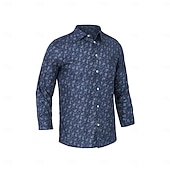 abordables Camisas Elite para Hombres-Hombre Camisa Camisa con botones Camisa casual Manga Larga Vintage Hawaiano Artístico Escuela Rendimiento Boda Primavera Otoño Cuello Vuelto Abotonar Azul Marino