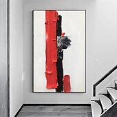 voordelige Abstracte schilderijen-grote handgemaakte witte rode en zwarte 3D textuur abstracte schilderkunst met de hand geschilderd met de hand geschilderd moderne abstracte olieverfschilderij abstracte klassieke moderne