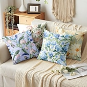 baratos estilo floral e plantas-Capa Decorativa de Almofadas Florais 1PC Capa de Almofada Quadrada Macia para Sofá do Quarto Sala de Estar