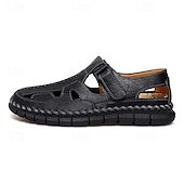 cheap Casual Sandals-Men's Brown Faux Leather Fisherman Sandals with Velcro Strap, Breathable Design and Comfortable Sole for Summer, Outdoor Activities and Beach Wear