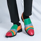levne Poloformální-pánské vícebarevné patchworkové slip-on společenské boty – výrazné mokasíny inspirované vintage na večírky, jevištní představení a módní události