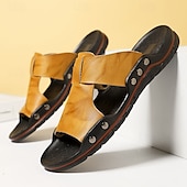 abordables Sandales habillées-sandales décontractées à enfiler en cuir jaune pour hommes avec détails cloutés, chaussures d&#039;extérieur confortables pour l&#039;été
