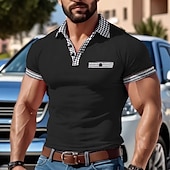 preiswerte Klassisches Poloshirt für Herren-Herren Golfhemd Golf Poloshirts Arbeit Casual Kargen Kurzarm Basic Modern Farbblock Patchwork Knopf Sommer Frühling Regular Fit Schwarz Weiß Rote Marineblau Blau Beige Golfhemd