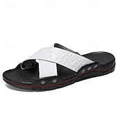 preiswerte Lässige Sandalen-Schwarze Herrensandalen mit Kreuzriemen, Krokoprägung und bequemer Gummisohle – lässiges Outdoor-Schuhwerk für Sommer, Strand und Alltag