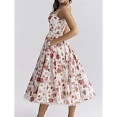 cheap Dresses-Retro Vintage 1950s Midi Dress Flare Dress Spaghetti Strap Corset Floral A-Line Women&#039;s Masquerade Wedding Vacation Tea Party Adults&#039; Dress