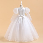 preiswerte Kleider für die Blumenmädchen-Blumenmädchenkleid Mädchen Formelle Kleidung Prinzessinenkleid Hochzeitskleidung Party Kleid Leistung Besondere Anlässe Prinzessin Süß Feste Farbe Langarm Rundhalsausschnitt Weiß Gelb 4-13 Jahre