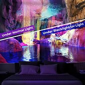 お買い得  ブラックライトタペストリー-ブラックライトタペストリー暗闇で光るグローパーティーUV反応トリッピー洞窟霧の自然風景ハンギングタペストリー壁アートミューラルリビングルーム寝室用