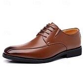 economico Formale-scarpe eleganti da uomo in similpelle marrone con design allacciato, eleganti calzature formali per ufficio, matrimoni ed eventi speciali