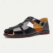 ieftine sandală de rochie-Sandale pentru bărbați din piele artificială maro, cu vârf deschis, cu curea cu cataramă reglabilă, stil casual pentru purtarea de zi cu zi