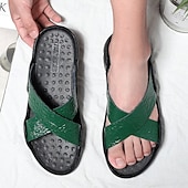 preiswerte Lässige Sandalen-Schwarze Herrensandalen mit Kreuzriemen, Krokoprägung und bequemer Gummisohle – lässiges Outdoor-Schuhwerk für Sommer, Strand und Alltag