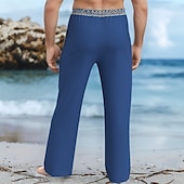 baratos Feriado-Homens Calças de linho Calças Calça verão Cintura elástica Com Cordão Perna reta Geométrica Conforto Respirável Comprimento total Casual Diário Feriado Férias Vintage Preto Branco