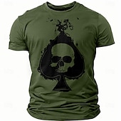 abordables Camiseta gráfica para hombres-Hombre Cráneos Póker Camiseta Camiseta superior 100% Algodón Manga Corta Gráfico Camisa Rojo Verde Ejército Gris Camiseta cómoda Vacaciones Calle Ropa de diseñador de moda