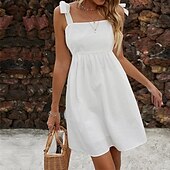 ieftine Rochii Albe Casual-Pentru femei Rochie Mini Rochie albă Rochie casual Rochie de vară Rochie Slip Modă În aer liber Concediu Dată Fit regulat Simplu Fără manșon Pătrat Alb Portocaliu Vară Primăvară