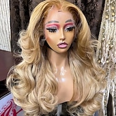 voordelige Pruiken van echt haar, met kanten voorzijde-Onverwerkt maagd haar 5x5 Sluiting 4x13 Sluiting Pruik Gratis deel Braziliaans haar Golvend Blond Pruik 130% 150% Haardichtheid met babyhaar Ombre-haar Haar met highlights / balayage lijmloze
