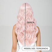 baratos Perucas Sintéticas sem Touca-Perucas sintéticas Ondulado Trama Curly Corte em Camadas Com Franjas Fabrico à Máquina Peruca Rosa 28 polegadas A1 Cabelo Sintético Mulheres Clássico Confortável Cores Gradiente Rosa
