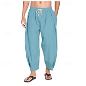 baratos Clássico-Homens Calças de linho Calça verão Calças de praia Calças Harem Bolsos Com Cordão Cintura elástica Tecido Conforto Respirável Mimolet Férias Diário Feriado Havaiana Boho Azul Céu Preto