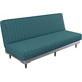 cheap Sofa Cover-Jacquard Futon Cover Stretch Armless Futon Sofa Cover Soft Futon Slipcover with Elastic Bottom Thick Sofa Bed Furniture Protector Covers for Washable Futon