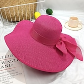 economico Accessori-cappello di paglia a tesa larga per donna, protezione solare estiva, cappello a tesa larga, cappello da spiaggia con fiocco da mare, cappello da sole