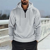 abordables sweats à capuche basiques pour hommes-Homme Sweat à capuche Sweat à capuche quart zippé Noir Blanche Bleu Kaki Gris Capuche Plein Cordon Sport &amp; Loisir du quotidien Vacances Polyester Vêtement de rue basique Décontractées Printemps
