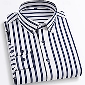 billiga Button Down-skjortor för män-Herr Skjorta Knapp upp skjorta Rand Bröllop Fest Marinblå + vit Svart Vit Gul Långärmad Kavajslag Vår Höst Kläder Ficka