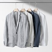 cheap Men&#039;s Blazers-Men&#039;s 100% Linen Blazer Blazer Business Cocktail Party Wedding Party Fashion Casual Spring Autumn / Fall 100% Linen Plain Buttons Pocket Comfortable Single Breasted Blazer White Navy Blue khaki Gray