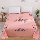baratos Lençóis e fronhas-Lençol de Algodão Colorido Azul com Estampa Floral para Primavera Verão