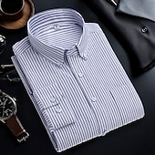 economico camicie oxford da uomo-Per uomo Camicie Camicia abbottonata Camicia Oxford Camicia non stirabile Camicia a righe A quadri / A righe / Chevron Matrimonio Ufficio e carriera Blu chiaro Bianco Blu marino Blu reale Manica lunga