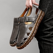 levne Pohodlné sandály-pánské černé rybářské sandály z umělé kůže s páskem na suchý zip a prodyšným designem, stylové a pohodlné pro outdoorové, ležérní a letní aktivity