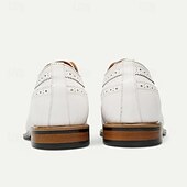 preiswerte Klassische Anzugschuhe-weiße Brogue-Schnürschuhe aus hochwertigem Rindsleder für Herren mit perforierten Details, formeller Stil für Hochzeiten und besondere Anlässe