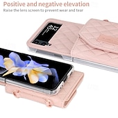 Χαμηλού Κόστους Samsung Θήκη-τηλέφωνο tok Για Samsung Galaxy Z Flip 6 Z Flip 5 Z Flip 4 Z Flip 3 Πίσω Κάλυμμα με τον Lanyard Υποδοχή κάρτας Ανθεκτική σε πτώσεις Ρετρό PU δέρμα