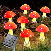 abordables Luces de cuerda solar-1 cadena de luces solares para exteriores con forma de hongo rojo, resistente al agua, para montar en el suelo, para patio, jardín, césped, camino, decoración de ambiente festivo para bodas