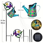 cheap Landscape Lights-Solar Watering Kettle Light with Colorful Butterfly Shepherd Hook Waterproof Solar Garden Light Wrought Iron LED Outdoor Garden Light for Courtyard Terrace Sidewalk Lawn Decoration