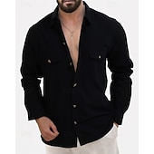 cheap Business Casual-Men&#039;s Shirt Linen Shirt Casual Shirt Button Up Shirt Cotton Shirt Plain Vacation Hawaiian Black White Pink Beige Long Sleeve Lapel Summer Spring Clothing Apparel Front Pocket